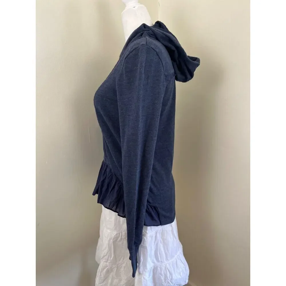 E by Eloise Embroidered Ruffle Peplum Pullover Hoodie Jacket XS Blue Hooded - Picture 4 of 9